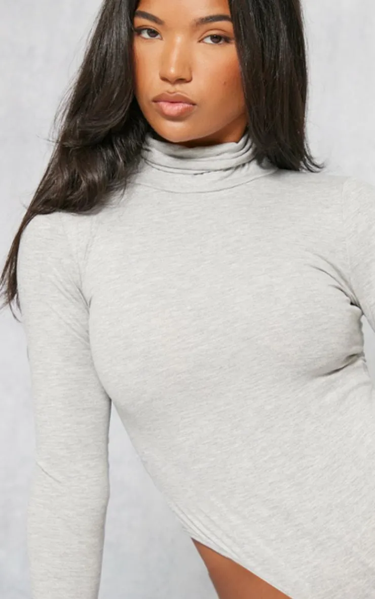 PrettyLittleThing Basic Tops*Basic Marl Cotton Blend Roll Neck Bodysuit