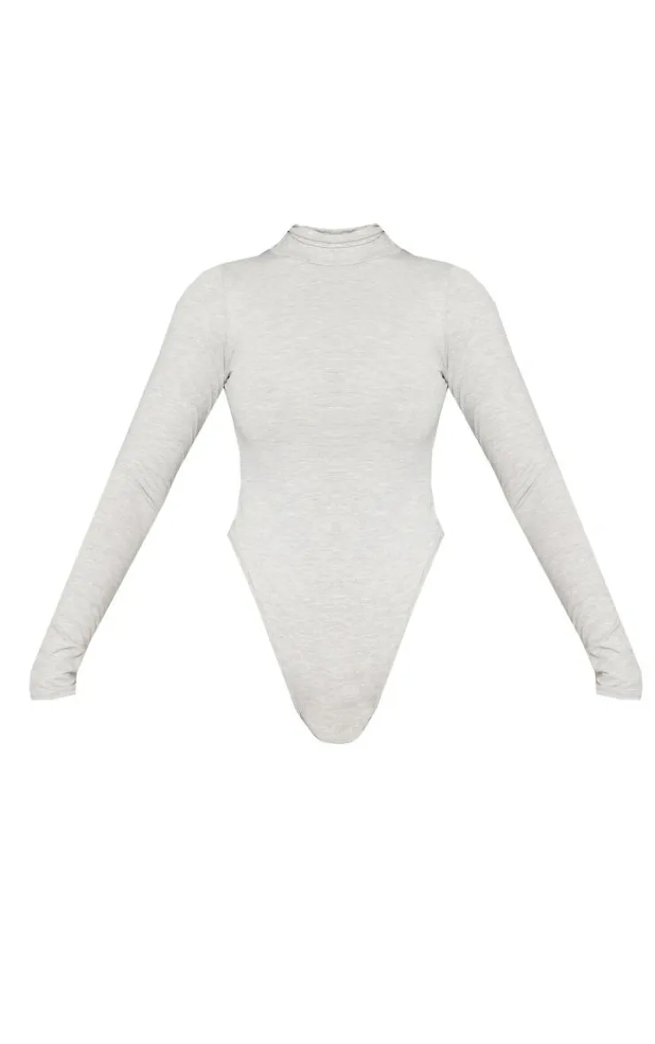 PrettyLittleThing Basic Tops*Basic Marl Cotton Blend Roll Neck Bodysuit