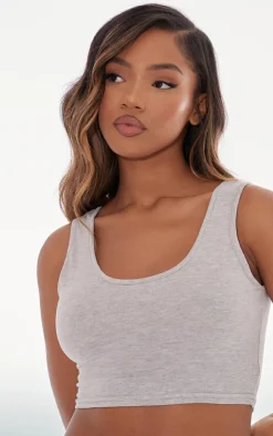 PrettyLittleThing Basic Tops*Basic Marl Cotton Blend Scoop Neck Crop Top