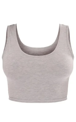 PrettyLittleThing Basic Tops*Basic Marl Cotton Blend Scoop Neck Crop Top