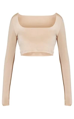 PrettyLittleThing Basic Tops*Basic Slinky Square Neck Crop Top
