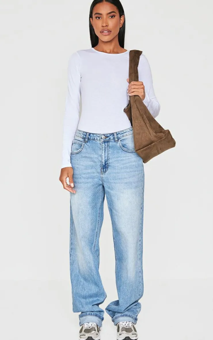 PrettyLittleThing Basic Tops*Basic Cotton Blend Crew Neck Bodysuit