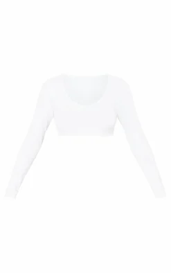 PrettyLittleThing Basic Tops*Basic Cotton Blend Long Sleeve Deep V Crop Top