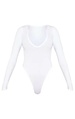 PrettyLittleThing Basic Tops*Basic Cotton Blend Plunge Long Sleeve Bodysuit