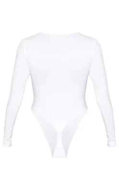 PrettyLittleThing Basic Tops*Basic Cotton Blend Plunge Long Sleeve Bodysuit