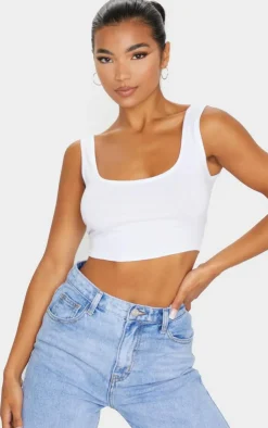PrettyLittleThing Basic Tops*Basic Cotton Blend Scoop Neck Crop Top