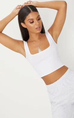 PrettyLittleThing Basic Tops*Basic Cotton Blend Square Neck Crop Tank