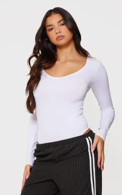 PrettyLittleThing Basic Tops*Basic Cotton Blend V Neck Long Sleeve Bodysuit