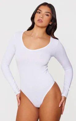 PrettyLittleThing Basic Tops*Basic Cotton Blend V Neck Long Sleeve Bodysuit