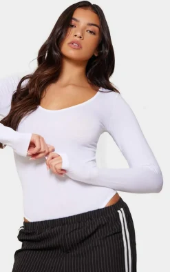 PrettyLittleThing Basic Tops*Basic Cotton Blend V Neck Long Sleeve Bodysuit