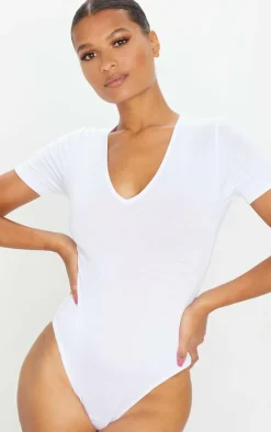 PrettyLittleThing Basic Tops*Basic Cotton Blend V Neck Short Sleeve Bodysuit