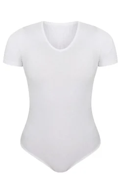 PrettyLittleThing Basic Tops*Basic Cotton Blend V Neck Short Sleeve Bodysuit