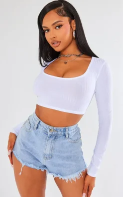 PrettyLittleThing Basic Tops*Basic Rib Long Sleeve Crop Top