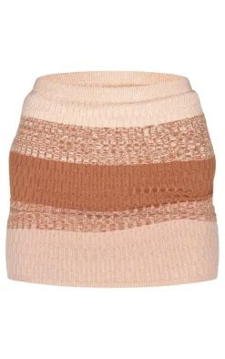 Clearance PrettyLittleThing Absract Knitted Mini Skirt Beige