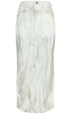 Beige Abstract Printed Woven Tailored Maxi Skirt