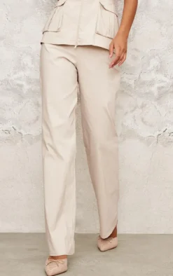 Outlet PrettyLittleThing Bengaline Straight Leg Pants Beige