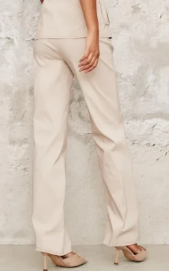 Outlet PrettyLittleThing Bengaline Straight Leg Pants Beige