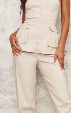 Outlet PrettyLittleThing Bengaline Straight Leg Pants Beige
