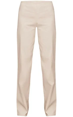 Outlet PrettyLittleThing Bengaline Straight Leg Pants Beige