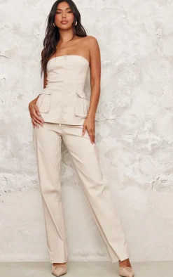 PrettyLittleThing Bengaline Zip Front Cargo Longline Bandeau Beige