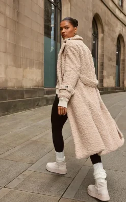 PrettyLittleThing Teddy Coats*Borg Belted Trench Coat