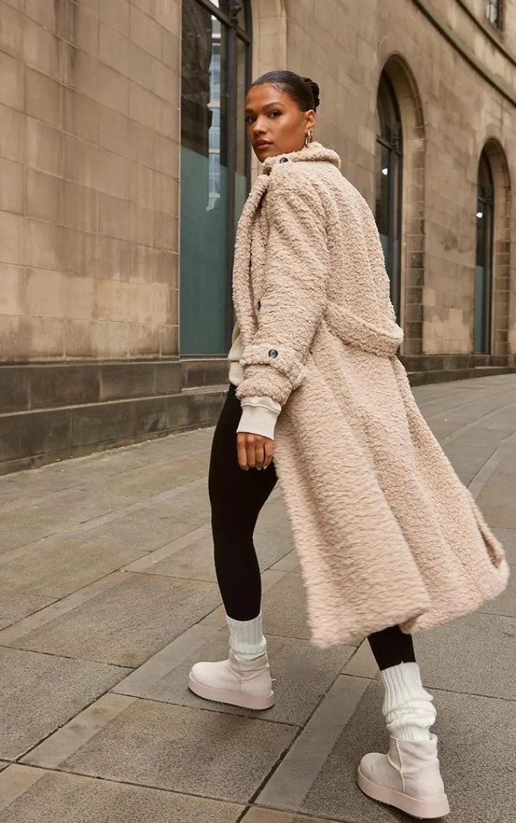 PrettyLittleThing Teddy Coats*Borg Belted Trench Coat