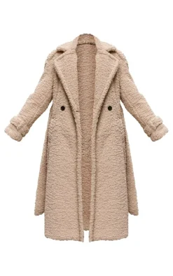PrettyLittleThing Teddy Coats*Borg Belted Trench Coat