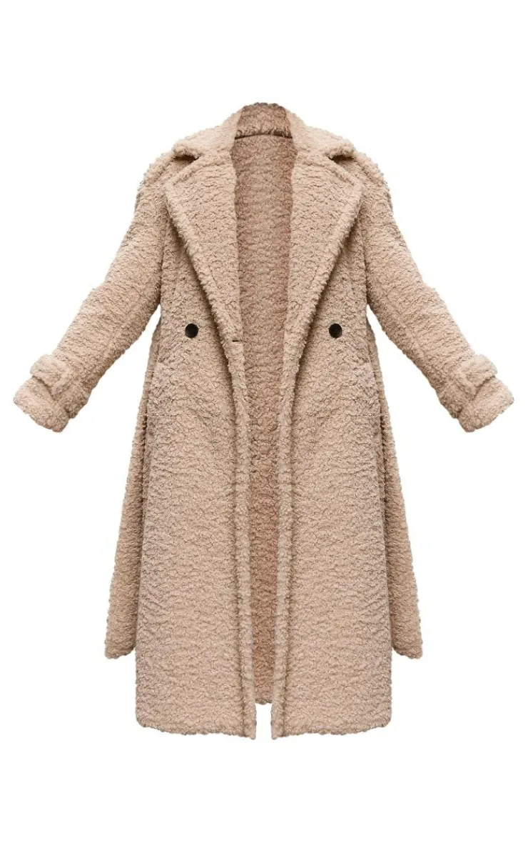 PrettyLittleThing Teddy Coats*Borg Belted Trench Coat