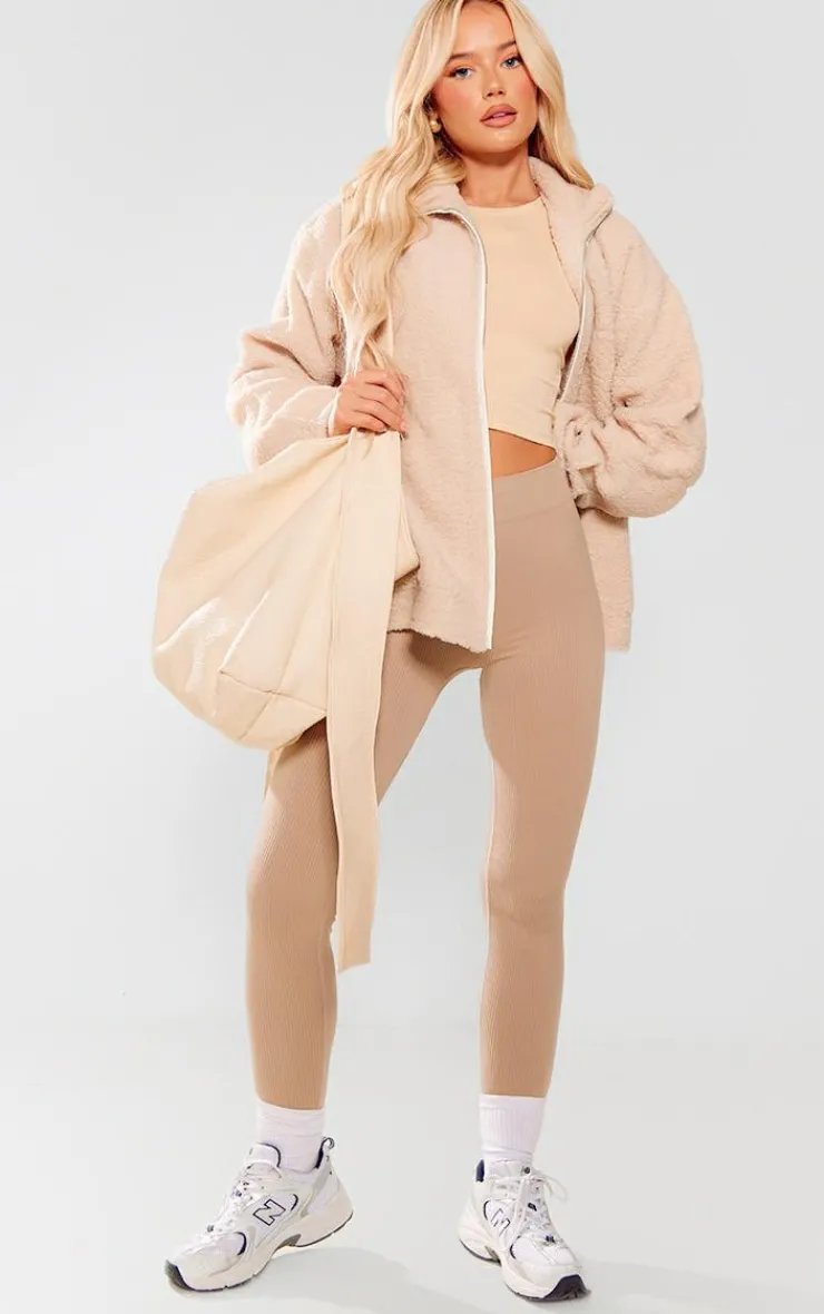 PrettyLittleThing Teddy Coats*Borg Contrast Piping Fleece Jacket