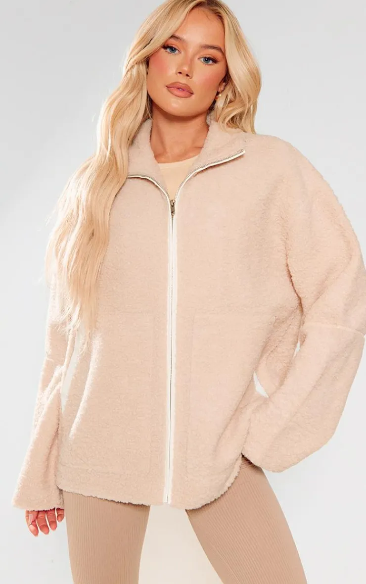 PrettyLittleThing Teddy Coats*Borg Contrast Piping Fleece Jacket