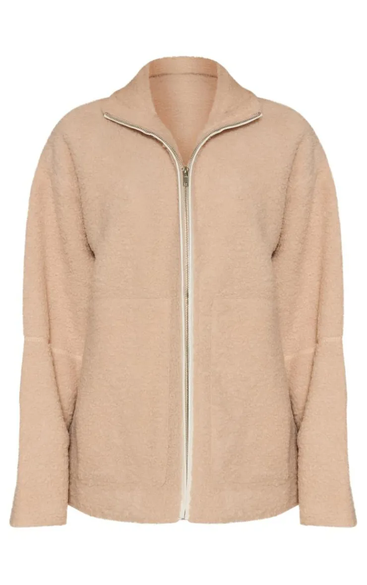 PrettyLittleThing Teddy Coats*Borg Contrast Piping Fleece Jacket