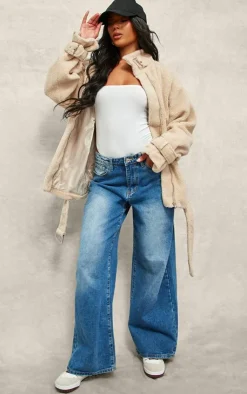 PrettyLittleThing Teddy Coats*Borg Slouchy Belted Hem Jacket