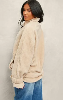 PrettyLittleThing Teddy Coats*Borg Slouchy Belted Hem Jacket