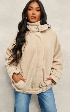PrettyLittleThing Teddy Coats*Borg Slouchy Belted Hem Jacket