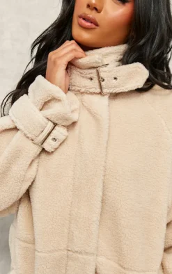 PrettyLittleThing Teddy Coats*Borg Slouchy Belted Hem Jacket