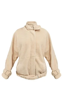 PrettyLittleThing Teddy Coats*Borg Slouchy Belted Hem Jacket