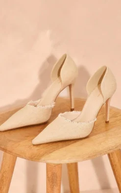 PrettyLittleThing High Heels*Canvas Point Toe Frayed Edge High Heeled Courts