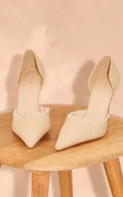 PrettyLittleThing High Heels*Canvas Point Toe Frayed Edge High Heeled Courts