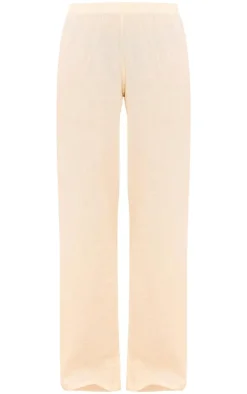 Hot PrettyLittleThing Cheesecloth Elastic Waist Wide Leg Pants Beige