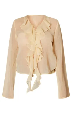 PrettyLittleThing Shirts*Chiffon Ruffle Lace Up Front Shirt