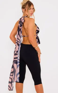 Chiffon Zebra Plunge Backless Long Top-PrettyLittleThing Clearance