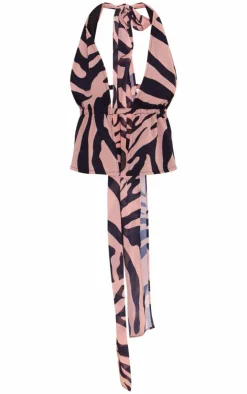 Chiffon Zebra Plunge Backless Long Top-PrettyLittleThing Clearance