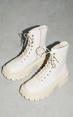 PrettyLittleThing Biker Boots*Chunky Square Toe Lace Up Combat Biker Boots