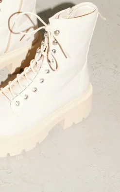 PrettyLittleThing Biker Boots*Chunky Square Toe Lace Up Combat Biker Boots
