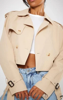 PrettyLittleThing Trench Coats*Cropped Belted Hem Trench Coat