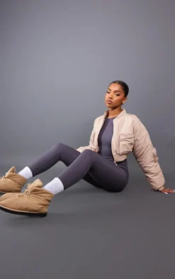 PrettyLittleThing Bomber Jackets*Cropped Ruched Sleeve Utility Pocket Bomber Jacket