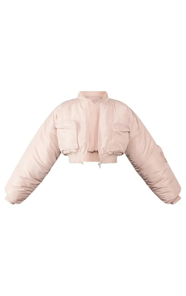 PrettyLittleThing Bomber Jackets*Cropped Ruched Sleeve Utility Pocket Bomber Jacket