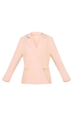 Beige Double Breasted Oversized Longline Blazer