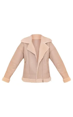 PrettyLittleThing Aviator Jackets*Faux Leather Borg Lined Biker Detail Aviator Jacket