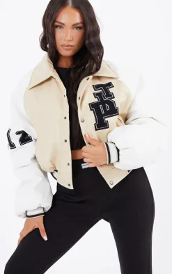 PrettyLittleThing Bomber Jackets*Faux Leather Raglan Sleeve Cropped Varsity Bomber Jacket